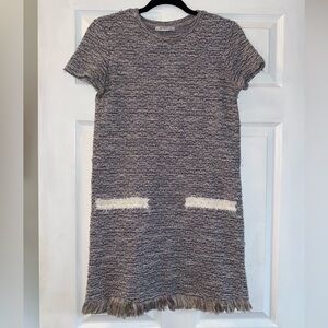Zara Women’s Trafaluc Tweed SS Mini Dress Fringe Hem + Pearl Accents Size S